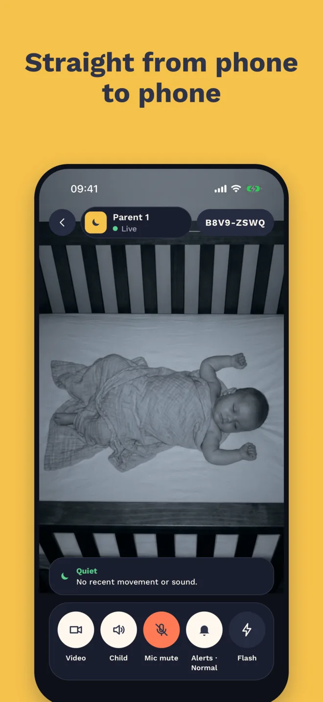 Straight from phone to phone: the live view of a sleeping baby.